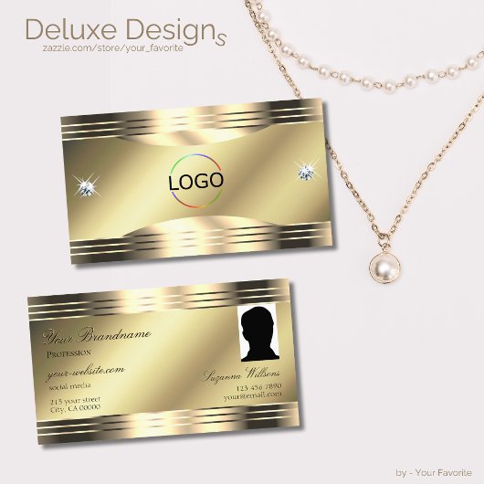 Noble Shimmery Gold Shiny Diamonds Logo und Foto Visitenkarte