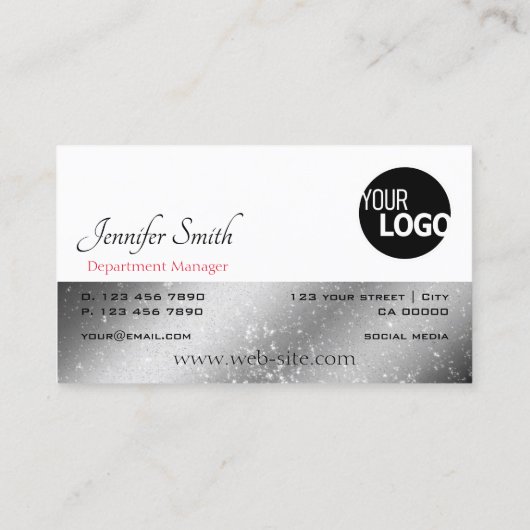 Noble Silver White Tiny Glitter Stars Logo hinzufü Visitenkarte (Rückseite)