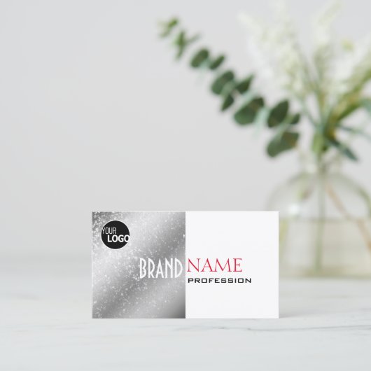 Noble Silver White Tiny Glitter Stars Logo hinzufü Visitenkarte (Stehend Vorderseite)