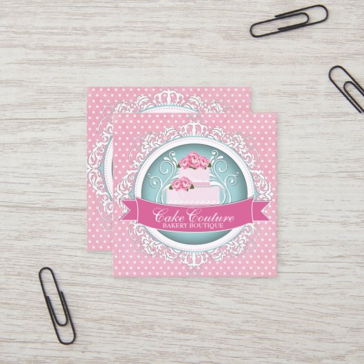 Noble und moderne Kuchen-Designer-Visitenkarten Quadratische Visitenkarte (Vorderseite/Rückseite Beispiel)