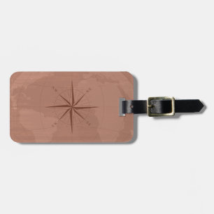 Noble Vintage Art-Weltkarte mit Kompass-Rose Gepäckanhänger
