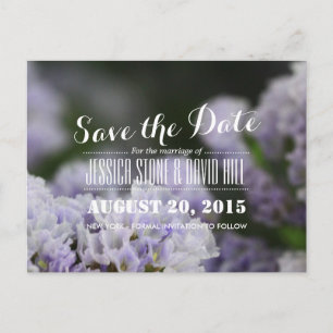 Noble violette Blumen, die Save the Date Wedding Ankündigungspostkarte