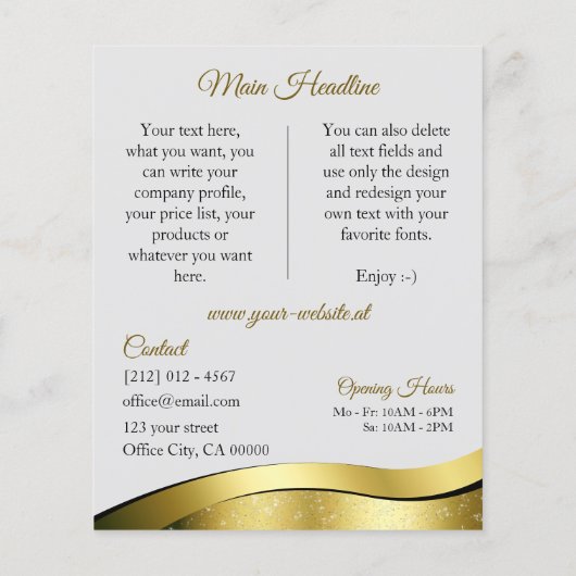 Noble Wavy Gold Dekoration auf hellgrauem Monogram Flyer (Hinten)