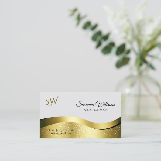 Noble Wavy Gold Dekoration auf Light Gray mit Mono Visitenkarte (Stehend Vorderseite)