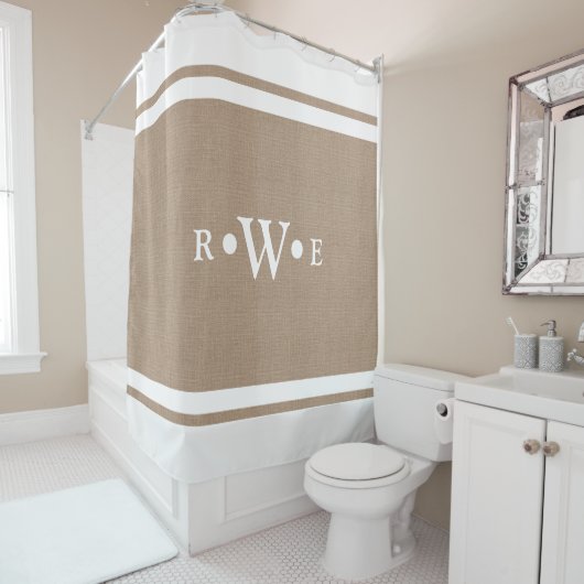 Noble weiße Imitat-Leinwand-saubere weiße Grenzen Duschvorhang (Beispiel)