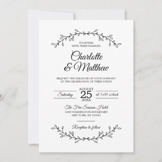 Noble weiße schwarze Wedding Einladung (Vorderseite)