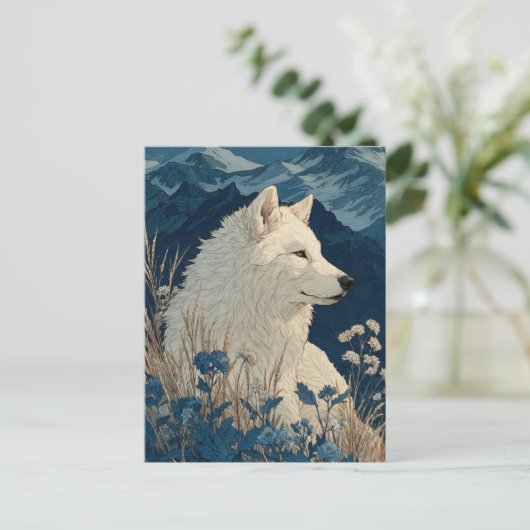 Noble White Wolf in Midnight Mountain Range Postkarte (Stehend Vorderseite)