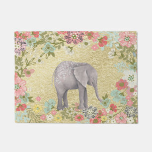 Nobler Aquarell-Elefant-Blumenrahmen-Goldfolie Fußmatte