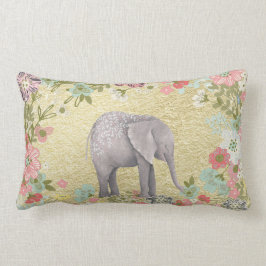 Nobler Aquarell-Elefant-Blumenrahmen-Goldfolie Lendenkissen