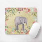 Nobler Aquarell-Elefant-Blumenrahmen-Goldfolie Mousepad (Mit Mouse)