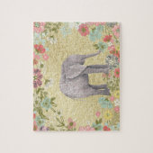 Nobler Aquarell-Elefant-Blumenrahmen-Goldfolie Puzzle (Vertikal)
