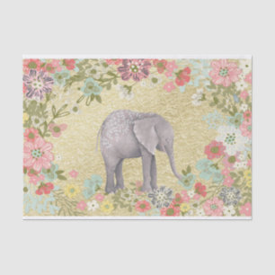 Nobler Aquarell-Elefant-Blumenrahmen-Goldfolie Seidenpapier