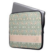 Nobler Blumenmonogramm-Damast Laptopschutzhülle (Vorderseite Links)