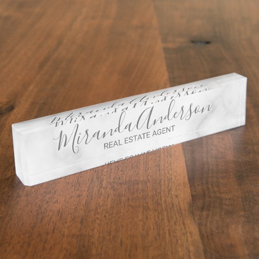 Nobler eleganter weißer Marmor Namensplakette (Seite)