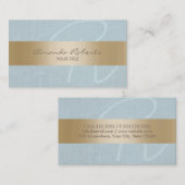 Nobler Goldstreifen-blaues Leinenmonogramm Visitenkarte (Vorne/Hinten)