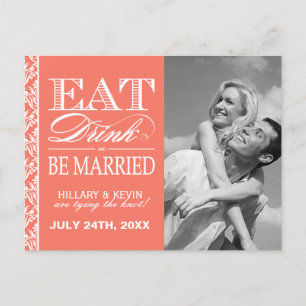 Nobler korallenroter Damast Save the Date Ankündigungspostkarte