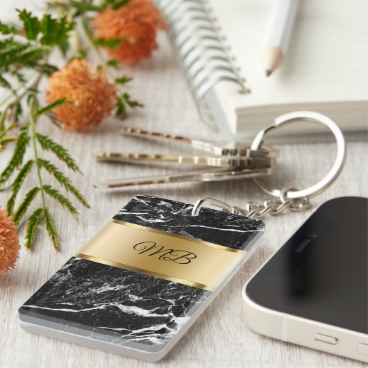 Nobler Monogramm-Marmor-Stein-Blick Schlüsselanhänger (Vorderseite rechts)