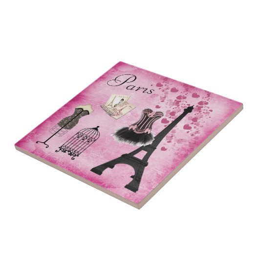 Nobler rosa schwarzer Paris-Mode-Eiffelturm Fliese (Seite)