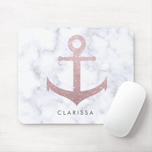 Nobler RosengoldGlitteranker u. weißer Marmor Mousepad (Mit Mouse)