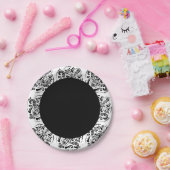 Nobler Schwarzweiss-Damast Pappteller (Party)