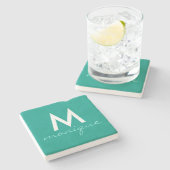 Nobles aquamarines Monogramm Steinuntersetzer (Seitenansicht)