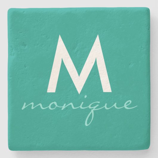 Nobles aquamarines Monogramm Steinuntersetzer (Vorderseite)