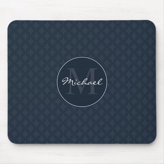 Nobles dunkles Marine-Blau-Gewohnheits-Monogramm Mousepad (Vorne)