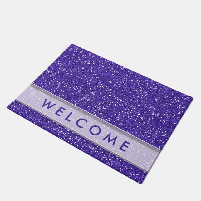 Nobles lila Glitzer-Blick-Willkommen Fußmatte (Schrägansicht)