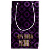 Nobles Lila, schwarz und Gold Kleine Geschenktüte (Vorderseite)