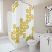 Nobles Mattgold u. weiße Hexagone geometrisch Duschvorhang (Beispiel)