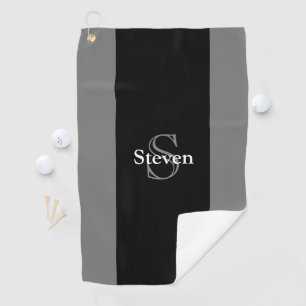 Nobles modernes schwarzes graues Monogramm Golfhandtuch