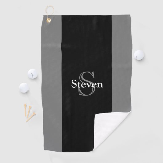 Nobles modernes schwarzes graues Monogramm Golfhandtuch (Insitu)
