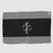 Nobles modernes schwarzes graues Monogramm Golfhandtuch (Horizontal)