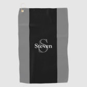 Nobles modernes schwarzes graues Monogramm Golfhandtuch (Vorderseite)
