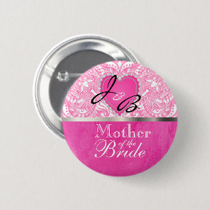 Nobles Monogramm-Hochzeits-Party - rosa Herz Button