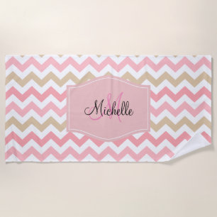 Nobles Monogramm-Zickzack Streifen-Muster Strandtuch