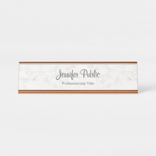 Nobles Rosen-Goldweißes modernes Schreibtischnamensplakette (Vorderseite )