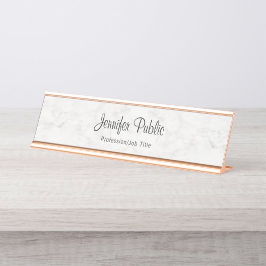 Nobles Rosen-Goldweißes modernes Schreibtischnamensplakette (Vorderseite )