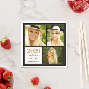 Nobles Schwarzes und Goldpersonalisierter Serviette