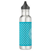 Nobles Türkis-Blau Quatrefoil Monogramm und Name Edelstahlflasche (Links)