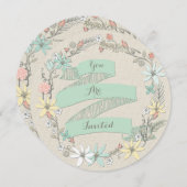 Nobles Verlobungs-Party-BlumenWreath und Fahne Einladung (Vorne/Hinten)