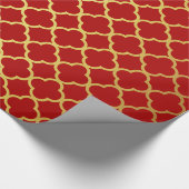 Nobles Weihnachtsgold rotes Quatrefoil geometrisch Geschenkpapier (Ecke)