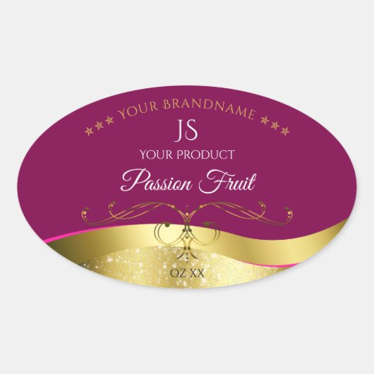 Nobly Wavy Gold Decke Rot mit Monogram Label Ovaler Aufkleber (Vorderseite)