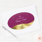 Nobly Wavy Gold Decke Rot mit Monogram Label Ovaler Aufkleber (Umschlag)