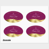 Nobly Wavy Gold Decke Rot mit Monogram Label Ovaler Aufkleber (Blatt)
