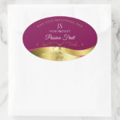 Nobly Wavy Gold Decke Rot mit Monogram Label Ovaler Aufkleber (Tasche)