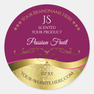 Nobly Wavy Gold Decke Rot mit Monogram Label Runder Aufkleber