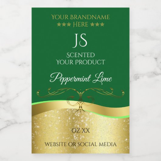 Nobly Wavy Gold Decoder dunkelgrünes Monogramm-Lab Lebensmitteletikett (Einzelnes Label)