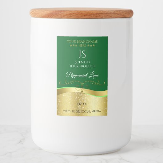 Nobly Wavy Gold Decoder dunkelgrünes Monogramm-Lab Lebensmitteletikett (Vorderseite)