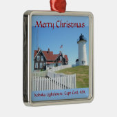 Nobska Leuchtturm-frohe Weihnacht-Verzierung Silbernes Ornament (Rechts)